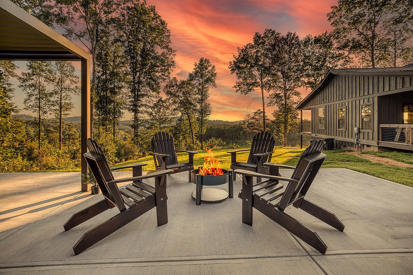 Fire pit seating at sunset