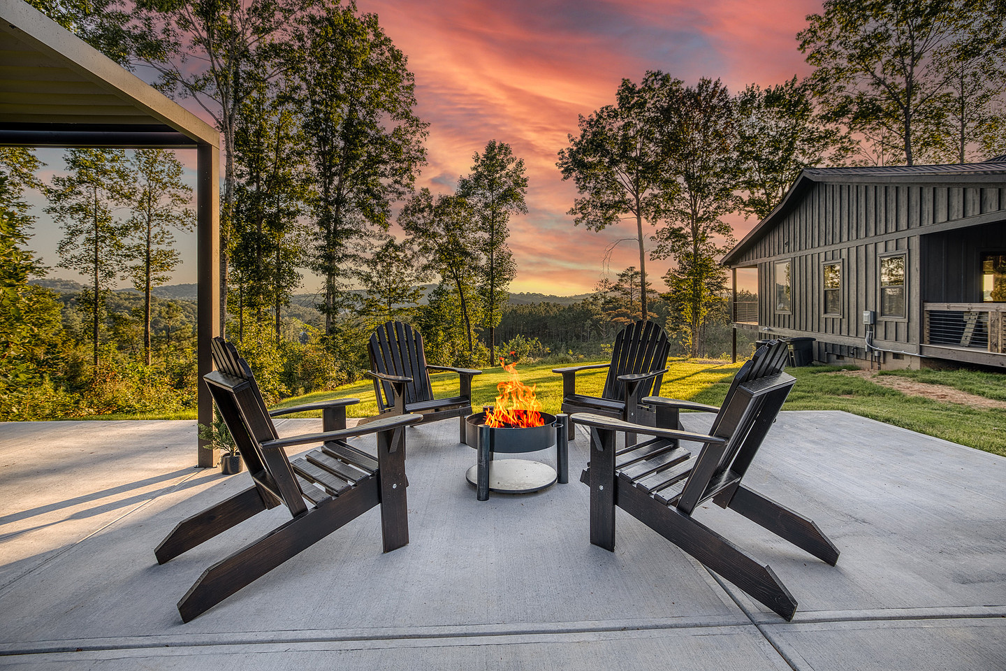 Fire pit seating at sunset