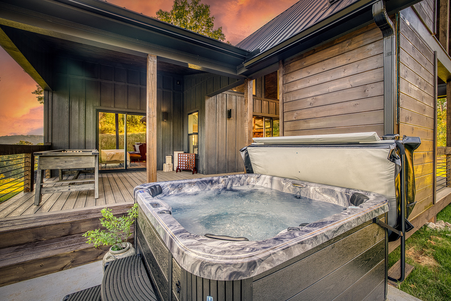 Hot tub on the deck at twilight