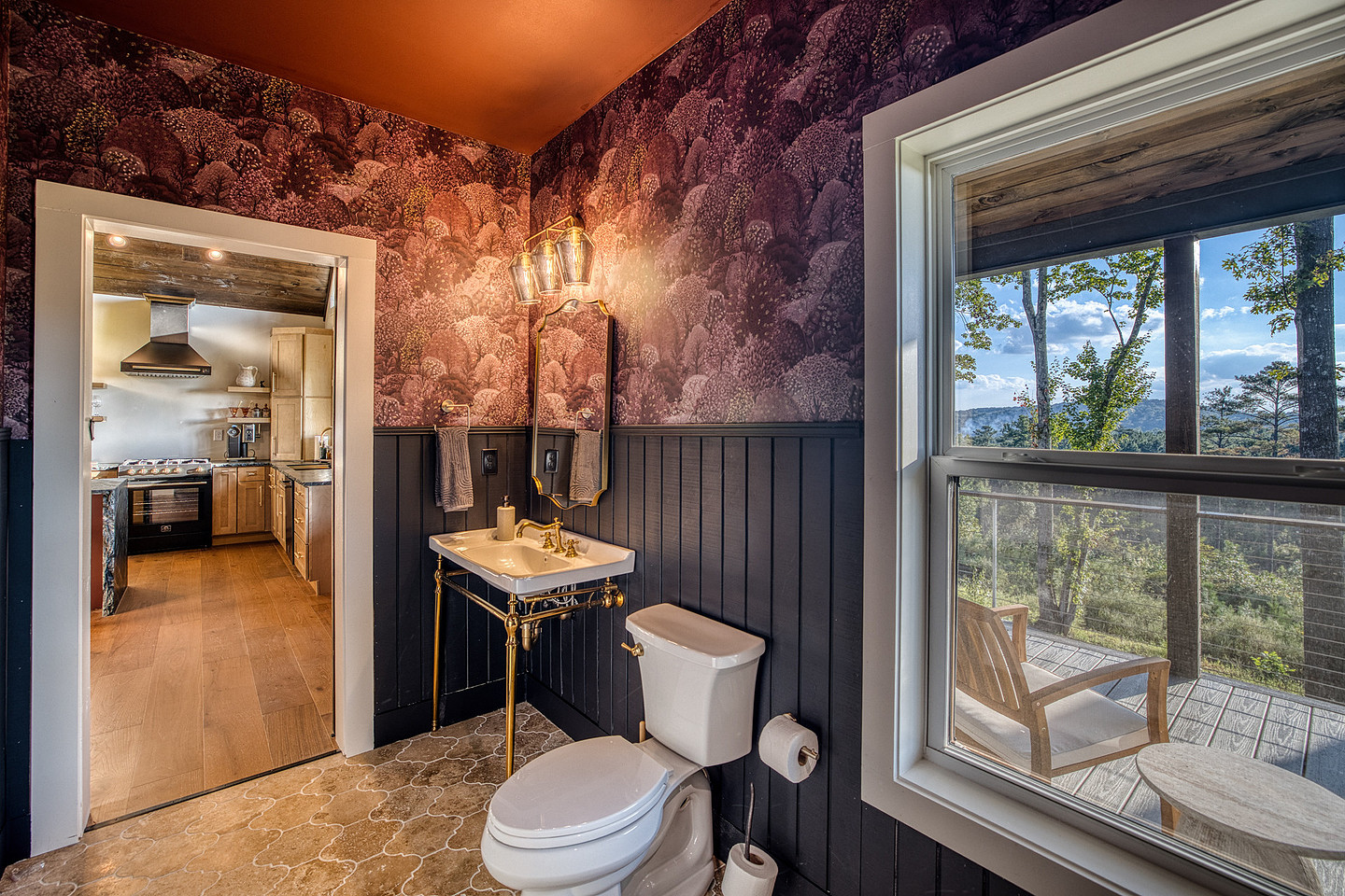 Bathroom with vanity and window view